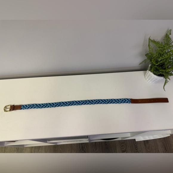 NWT Y2K J Crew braided blue woven elastic belt with Leather accents Sz Small - Picture 4 of 5